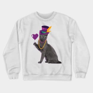 Cat Holding Heart Funny Mardi Gras Carnival Crewneck Sweatshirt